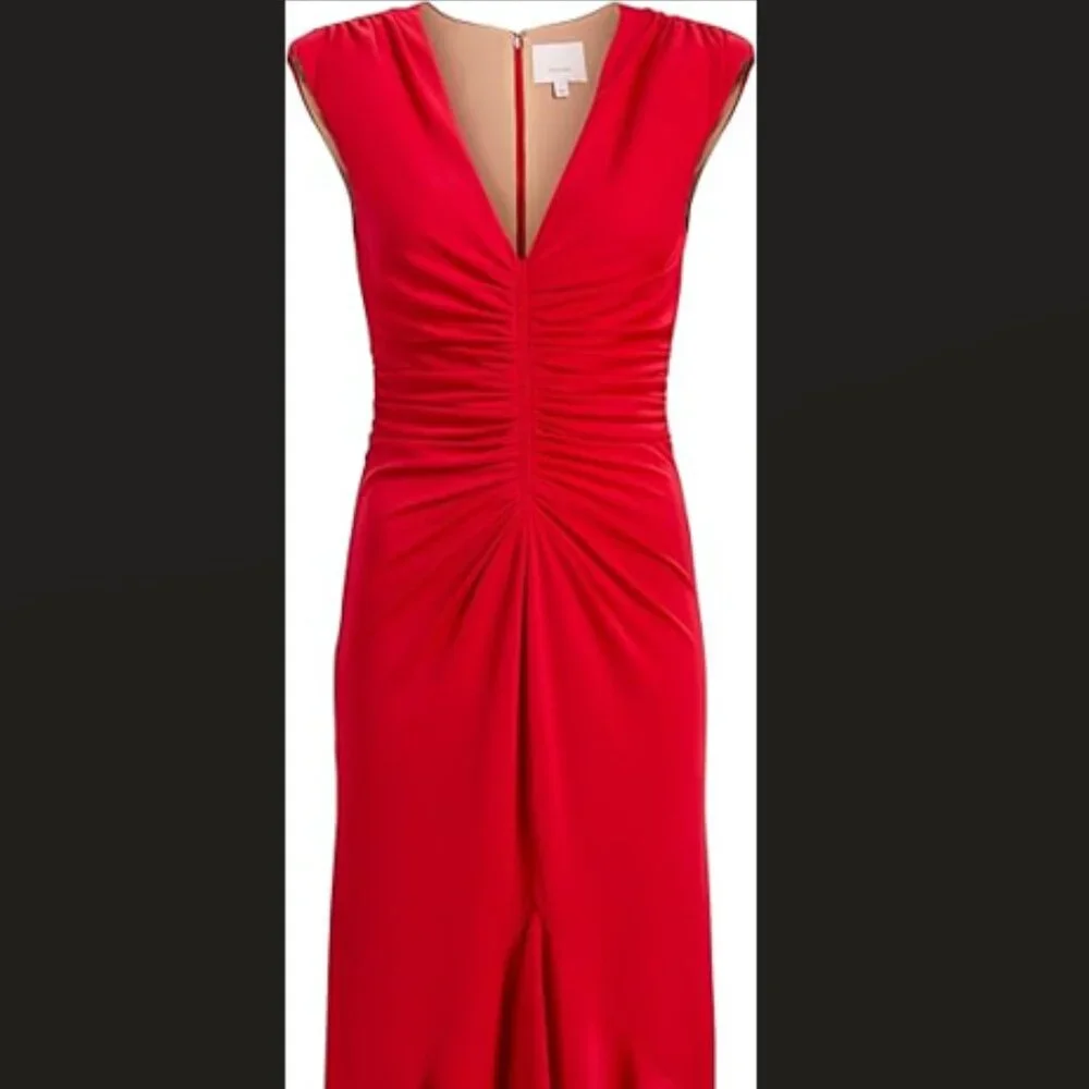 MSRP $395 Cinq a Sept Dianne Cap Sleeve Midi Dress Candy Apple Red Size 14 - Picture 2 of 5